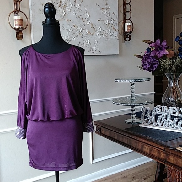 Purple Embellished Cocktail Mini Dress By B Darlin. Size XS 1/2 - Picture 12 of 17